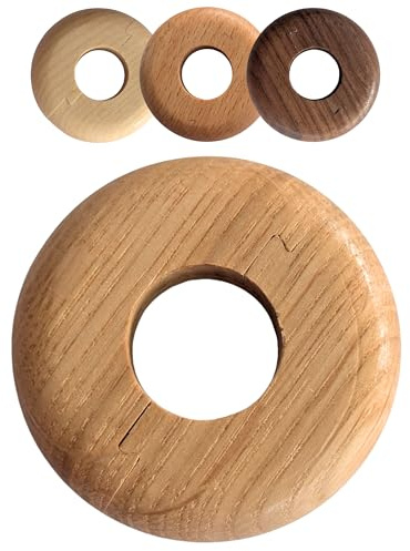Gedotec Heizungsrohr Rosette aus Echtholz – 10 Stück Heizkörper Rundrosette Ø 16 mm, Eiche lackiert – Abdeckung für Heizungsrohre rund – Heizkörper Rosette aus Massivholz mit Stecksystem