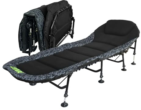 CATIX D-Camou 8-Leg Bedchair – extra Lange & breite Angelliege mit 8 verstellbaren Beinen, 150 kg Tragkraft & gepolstertem Kopfteil - Campingliege, Karpfenliege, Outdoor Liege – Black/Grey Camou