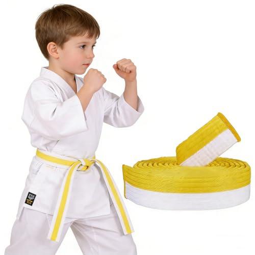 XBFOCNH Ceintures D'arts Martiaux,Blanc et jaune Ceintures de Judo,180CM Ceinture de taekwondo professionnelle,Accessoire de sport de combat Taekwondo