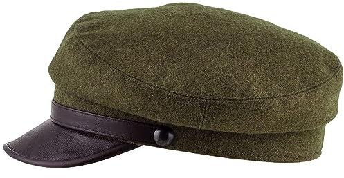 Sterkowski Maciejowka Model 4 Seemannsmütze | Wolle Schirmmütze für Herren und Frauen | Elbsegler Mütze | Chauffeur Schiebermütze 57 cm Khaki/Braun
