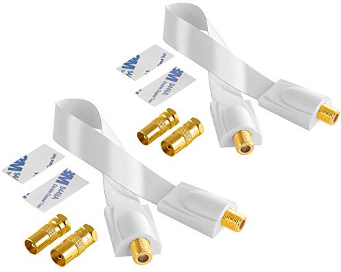 POPPSTAR 2x 28cm SAT Fensterdurchführung (0,2 mm Fensterdurchführung SAT Kabel sehr flach), 4x F-Stecker (2x auf Antennenstecker, 2x auf Antennenbuchse), 4 Klebepads, weiß