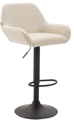 CLP Barhocker Braga Kunstlederbezug I Höhenverstellbarer Barstuhl Mit Metallgestell I Thekenhocker Mit Integrierter Fußstütze, Farbe:Creme, Gestell Farbe:schwarz