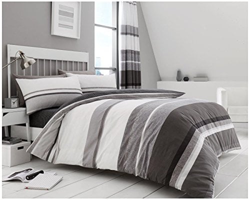 GC GAVENO CAVAILIA Stampato Copripiumino Geometrico a Righe, Set di Biancheria da Letto di Lusso in Policotone, Morbido copriletto, Poliestere, 50% Cotone, Grey, Double (200 x 200cm)