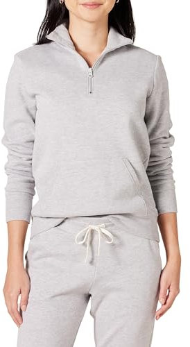 Amazon Essentials Top in Pile con Cerniera a Un Quarto a Maniche Lunghe (Disponibile in Taglie Forti) Donna, Grigio Chiaro Puntinato, S