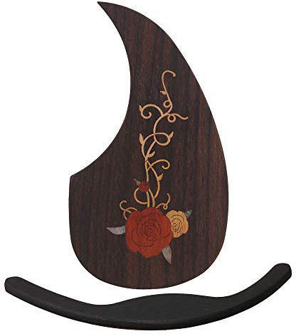 BQLZR 40-41 Acoustic Guitar Pickguard Rose Pattern + Ebony Arm Rest Set Self-Adhesive