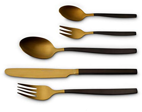 ECHTWERK EW-BS-3325G Tafelbesteck Positano Due-Gold/Black Edition, 30-teilig, für 6 Personen, Messer aus Klingenstahl, inkl. Präsentschachtel, 18/10 Stahl