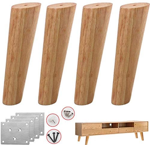 4x Massive Eiche Sofabeine Möbelfüße,Schräg Konisch Tischbeine,Ersatz Bettfüße Möbelbeine,Couch TV Schrank Ottoman Loveseat Kommode Stuhl Beine,Holzfarbe,mit Montageplatte & Schrauben (18cm/7.1)