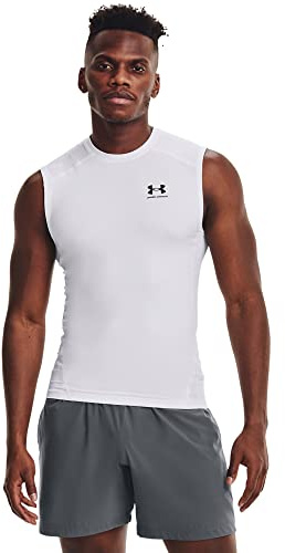 Under Armour Men's Armour HeatGear Compression Sleeveless T-Shirt , White (100)/Black, Small
