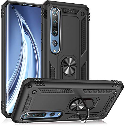 NALIA Panzerhülle für Xiaomi Mi 10/10 Pro - Hülle, Schwarz | 2-lagiger Aufprallschutz, TPU-Kern mit PC-Außenschale, Integrierte Metallplatte, Griffig bei Nässe, RINGDEFEND