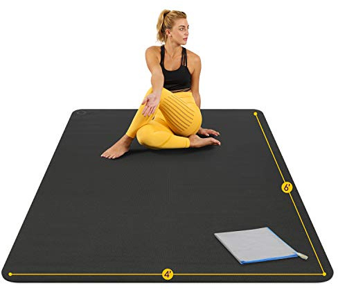 ActiveGear Yogamatte, 1,8 m x 1,2 m x 8 mm, extra dick, langlebig, umweltfreundlich, rutschfest und geruchlos, Barfuß-Training und Premium-Fitness-Studio-Bodenbelag - Schwarz