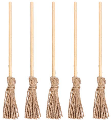 5st Besen Aus Hanfseil Feenhaus Dekoration Mini-Hexenbesen Halloween- Puppenhaus-Miniatur-Ornament Mini Handgewebter Besen Halloween-Besen Kind Statue Holzmaterial Hölzern