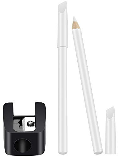 2 Pieces White Nail Pencil and Pencil Sharpener Set, 2 In1 Nail Whitening Under French Fingernail with Cuticle Pusher and Handheld Sharpener for DIY Art Manicure Supplies