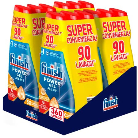 Finish Powergel Detersivo Lavastoviglie Anti Odore, Gel Lavastoviglie, 360 Lavaggi, 12 confezioni da 30 Lavaggi di Liquido Lavastoviglie