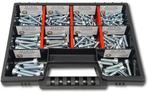 Zylinderkopfschrauben Sortiment M4-M5-M6 // 12mm-30mm 210 tlg. Schraubenbox DIN 912/ISO4762 Bolzen Vollgewindeschrauben Maschinenschrauben Gewindeschrauben Zylinderkopfschrauben
