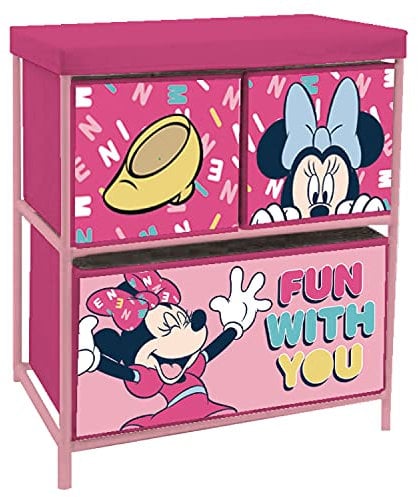 ARDITEX Disney Minnie Mouse Kinderregal mit 3 Stoffboxen für Bücher, Spielzeug, Bälle, Kleidung, Schuhe, 53 x 30 x 60 cm