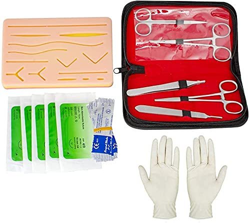 LMEILI Chirurgisches Nahtverbindungs-Tool-Kit Medizinische Lehrgeräte Mskin Manipulationsnadel-Scheren-Werkzeug Mit Großem Silikon-Nahtpolster Für Medizinstudenten Nahtpraxis