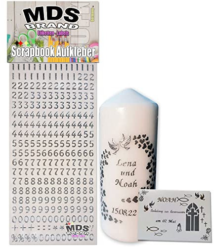 MDS Brand 1cm Zahlen Aufkleber mit feinen Elegante Rand zum beschriften & Selbstgestalten von Fotobuch & DIY Projekte, Dekorative Matt Aufkleber mit Silber Rand 22-3 (0-9 Silber)