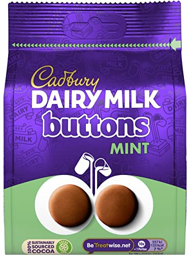 Cadbury Dairy Milk Giant Chocolate Buttons With a Hint of Mint, 110 g Bag (Pack of 1)