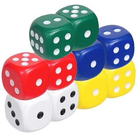 Pack of 10 Replacement Dice - Colourful 6-Sided Standard Size, 14mm 5 Colours, Rounded Edges for Smooth Rolling D6 Dice Set for Board Games, Poker, Classroom Teaching, Maths,