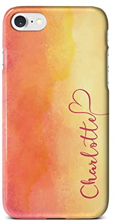 iCaseDesigner Personalised Painting Watercolour Name with Heart Phone Case Compatible with iPhone SE 2020. 3. Sunset Orange Vertical Name