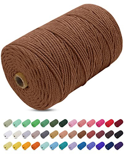 Uiopa Hilo Macrame 3mm x 200m, Cuerda Macrame Gruesa Cuerda de Algodon Natural, Cordel Colores Hilo de Algodón para Manualidades, Macrame Pared, Cortinas, Colgar Plantas, Colgar Fotos (Caramelo)
