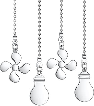 Ceiling Fan Pull Chain Extender, 4 Pieces 12-inch 3mm Dia Beaded Extension Chain with Fan and Bulb Cord (Silver)