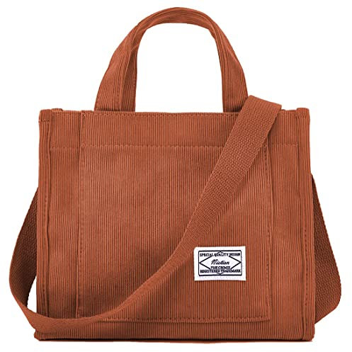 Niction Tragetasche Frauen Kleine Umhängetasche Stilvolle Tote Handtasche für Frauen Cord Hobo Bag Mode Crossbody Tasche College Tasche 2023, Caramel, Einheitsgröße