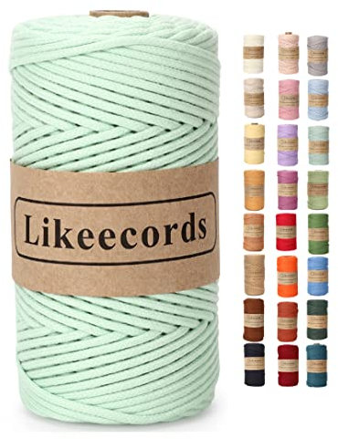 Likeecords Makramee Garn Geflochten 3mm x 100m,100% Natürliches Baumwollschnur Makramee-Schnur, Makramee-Seil, Bunte Bastelkordel aus Baumwolle für Taschen, Wandbehänge, Pflanzenaufhänger (Cyan)