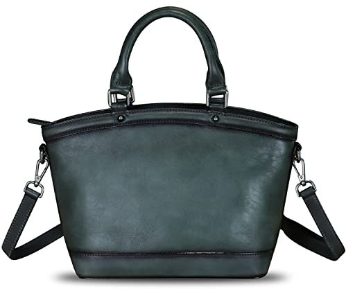 Echtleder-Handtaschen für Damen, mit Tragegriff oben, handgefertigt, Vintage-Crossbody-Handtaschen, Retro-Tragetasche, Dunkelgrau, Medium
