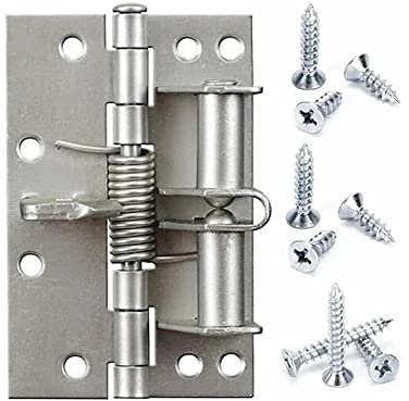 2Pcs 4inch Self-aligning Spring Hinge Automatic Closing Door Multi-Function Detachable Spring Hinges Positioning Door Closer,Silver