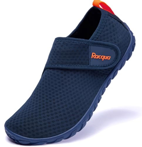 Racqua Wasserschuhe Strandschuhe Herren Schwimmschuhe Damen Badeschuhe Mit Klettverschluss Schwimmen Strandschuhe Frauen Barfuss Schnelltrocken Wasserschuhe Unisex Blau/Orange EU45