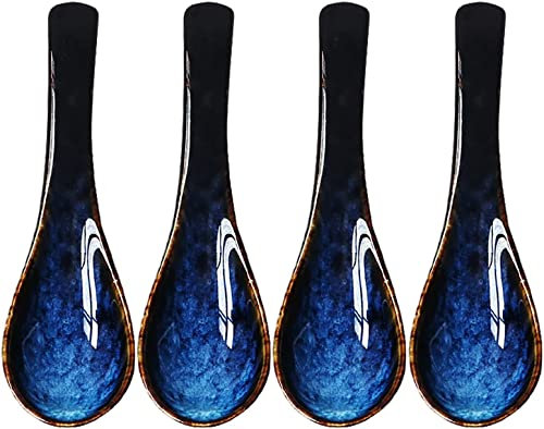 APLIQE Cuchara de Sopa de Ramen japonés Caos asiático Cuchara de Ramen de Miso Cuchara de Aperitivo Juego de 4