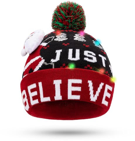 TAGVO LED leuchten Hut Mütze Stricken, Bunte LED Xmas Weihnachten Hut Mütze, Winter Schnee Hut Pullover hässliche Urlaub Hut Beanie Cap