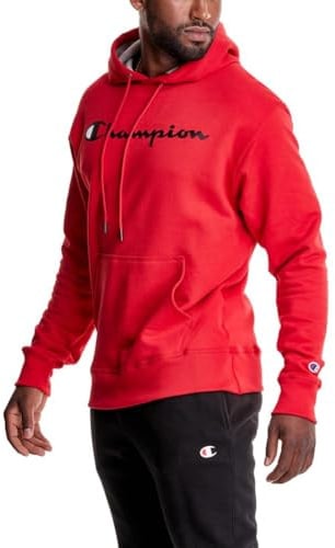 Champion Felpa da Uomo Powerblend in Pile con Cappuccio da Uomo, con Scritta in Inglese, Squadra Red Scarlet Script, 4X-Large Grande
