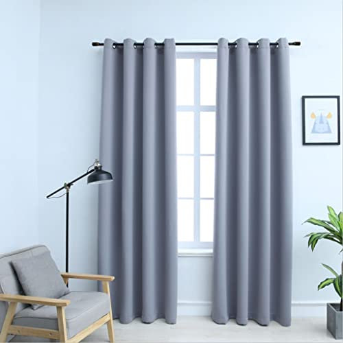 WIFESE Lot de 2 rideaux occultants avec œillets en métal - 140 x 175 cm - Gris - Isolation thermique - Rideau de fenêtre - Rideau de salon en polyester