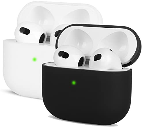 2X Kompatibel mit AirPods 3 Generation Hülle 2021, Mocarheri Ultra-dünnes, Silikon Stoßfeste Weiches Schutzhülle für AirPods 3, Voller Schutz für AirPods 3 Case Cover, Front-LED Sichtbar,Schwarz/Weiß