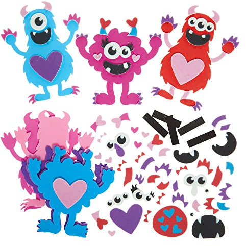 Baker Ross FX342 Liebesherz Monster Magnet-Kits - 8er-Pack, Schaumstoff-Bastelset zum Valentinstag für Kinder