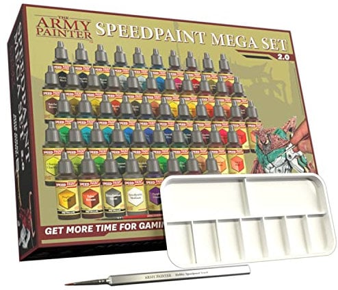 The Army Painter, Speedpaint 2.0 Mega Paint Set Combo, 50 x 18 ml Modellbau Farben inkl. 3 metallics, 1 medium, 1 Palette und 2 Pinsel - Modell Farben für Wargames Tabletop Figuren & Dnd Miniatures