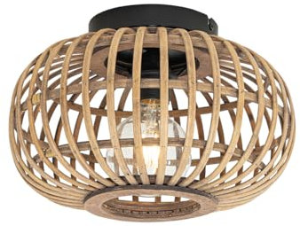 Qazqa - Orientalisch Orientalische Deckenleuchte I Deckenlampe I Lampe I Leuchte schwarz mit Bambus - Amira I Wohnzimmer I Schlafzimmer - Bamboo Rund - LED geeignet E27