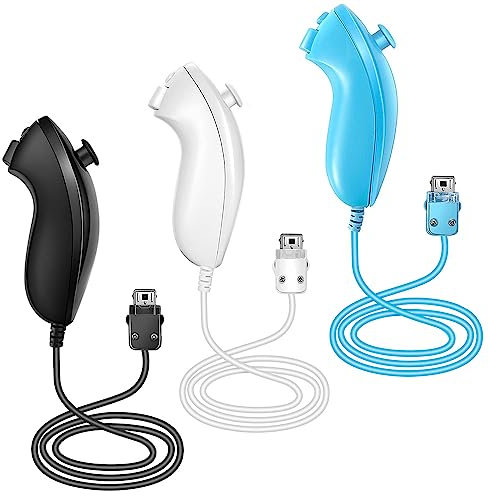 NC 3 Packs Nunchuck Controller Joystick Gamepad Replacement for wii Nunchuck Controller, Compatible with Nintendo Wii & Wii U Video Game Gamepads (White Black Blue)