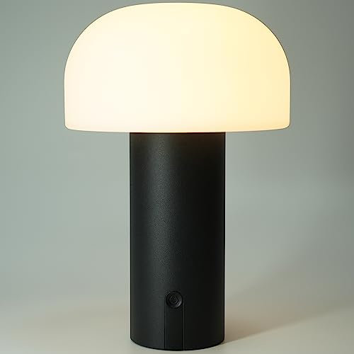 WEILAILUX Cordless Mushroom Table Lamp, Waterproof Shower Lamp, Battery Operated Table Lamp Rechargeable, Touch Dimmable Night Light for Bedroom/Patio/Camping/Dinning/Outdoor (Black)