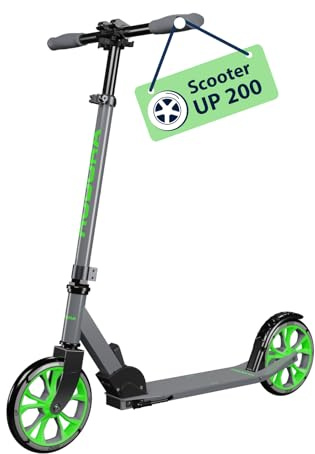HUDORA Scooter Up 200 - Geräuscharmer Aluminium-Roller für bis zu 100kg - Höhenverstellbarer & zusammenklappbarer Tretroller - Ruckelfreier Kick-Scooter für Kinder/Jugendliche & Erwachsene