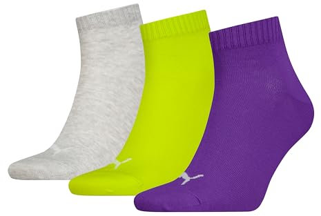 PUMA Quarter Calzini, Grigio/Verde/Viola, 47-49 (Pacco Da 3) Unisex-Adulto
