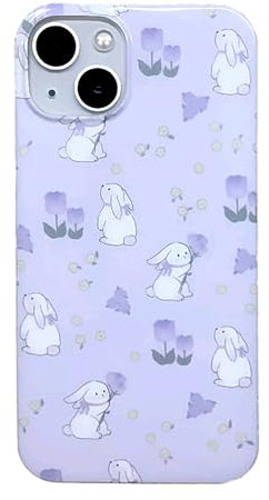 YWYUHE Lila Floral Bunny Handyhülle für iPhone 15, niedliche Korea 3D Kaninchen Tulpe Blume Cartoon Hülle mit Kaninchen halten Ständer für Frauen Mädchen
