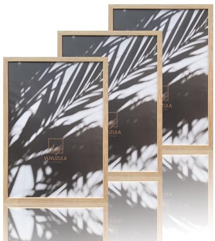 VUVUZULA Bilderrahmen A2 Holz Fotorahmen Holzrahmen MDF Rahmen DIN A2 Eiche Natur 3er Set
