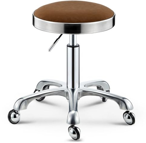 Robuster Drehstuhl mit Stahlring und Rollen ohne Verheddern, höhenverstellbar, PU-Leder, Bürostuhl für Schlafzimmer, Laden, Theke, Salon, Waschtisch, Spa, Massage, Schönheitsschreibtisch (braun)