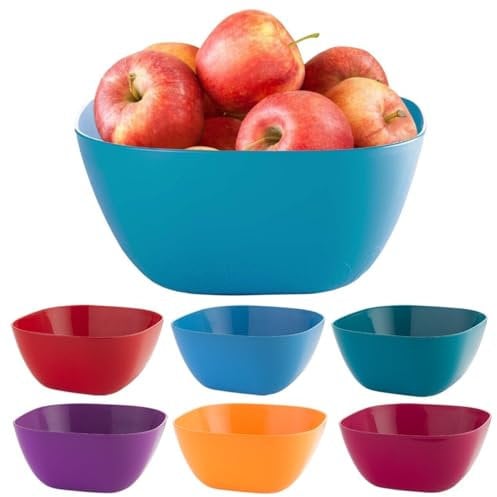 URBN-CHEF Large Durable Plastic Salad Serving Bowl Microwave Dishwasher Food Safe 13x26cm (Blue)