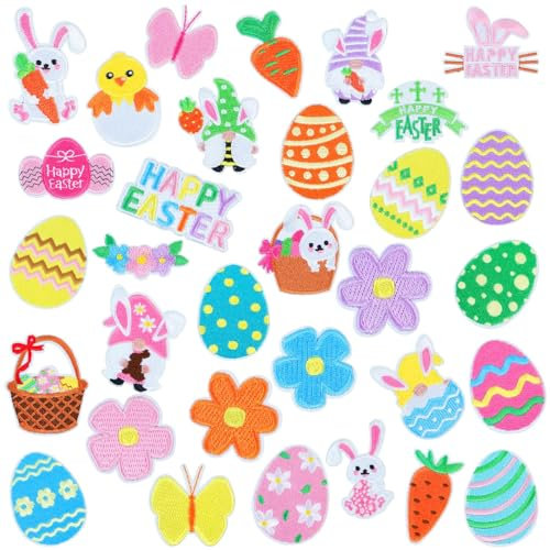 32 Stück Aufnäher zum Aufbügeln, niedliche Aufnäher, bestickte Applikation, Reparaturflicken, Basteln, festliche Geschenke für Kleidung, Hut, Hemd, Tasche, Jeans, DIY-Dekorationen