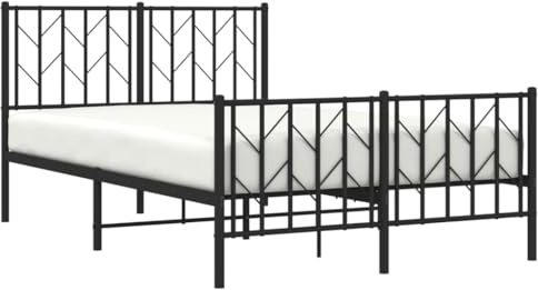 vidaXL Bettgestell, Bettrahmen mit Kopfteil Fußteil, Bett Gästebett mit Stauraum, Metallbett Doppelbett Schlafzimmerbett, Schwarz 120x190cm Metall