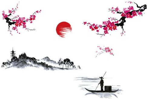 Chinese Style Japanese Pink Cherry Blossom Tree Decor Wall Sticker Decor